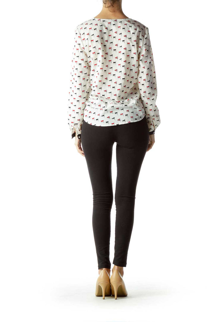 Cream Red Flag Print Blouse