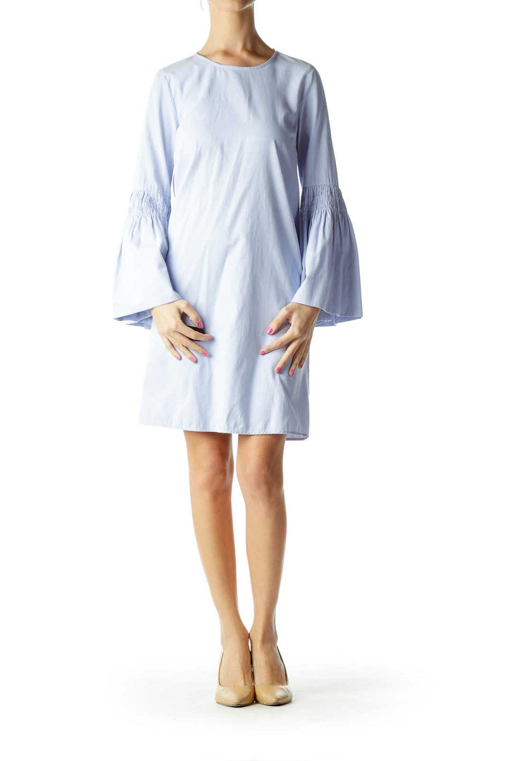 Blue Bell-Sleeve Shift Dress