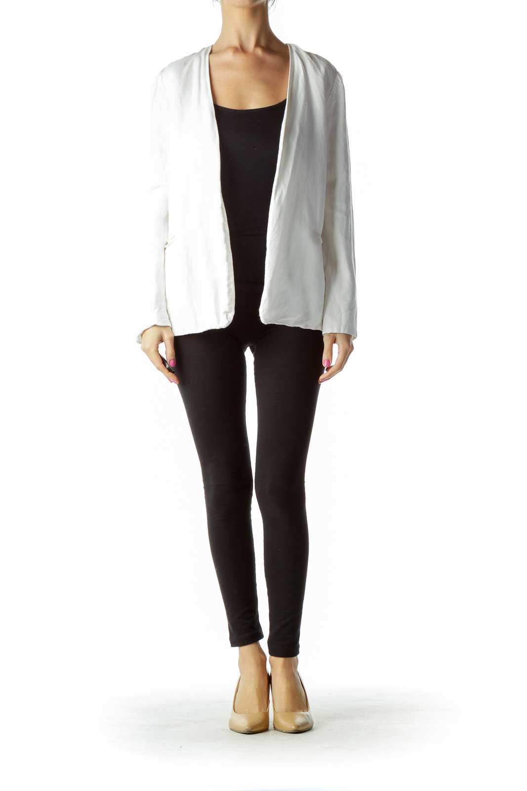 White Open Linen Blazer