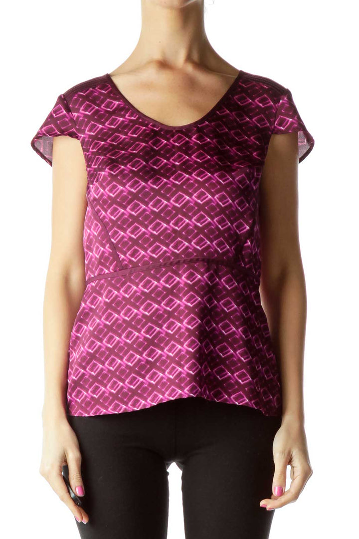 Purple Printed Cap Sleeve Blouse