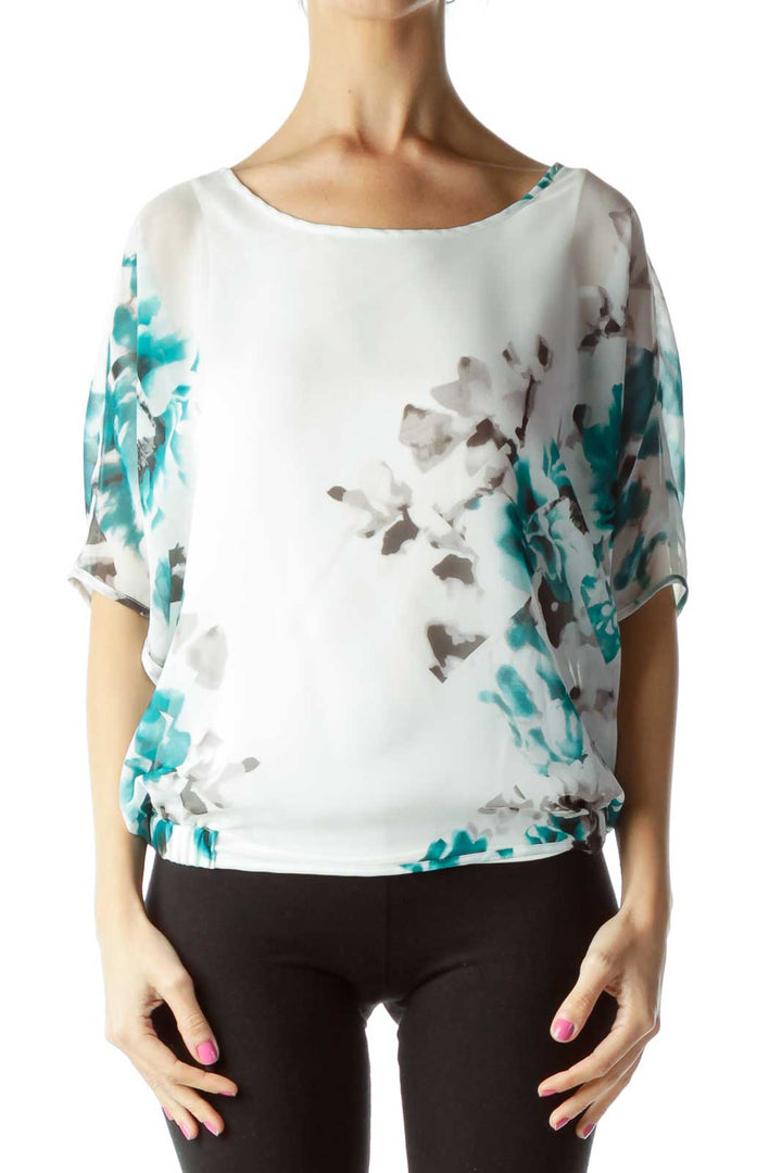 White Green Printed Blouse