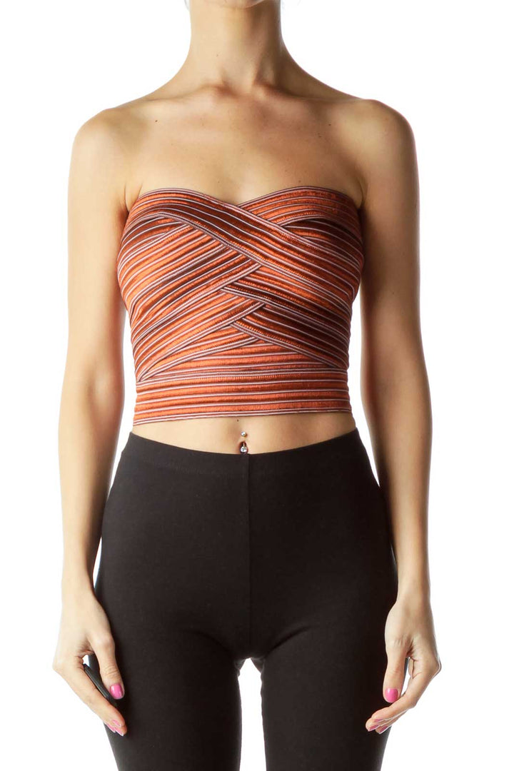 Orange Black Cropped Bandage Tube Top