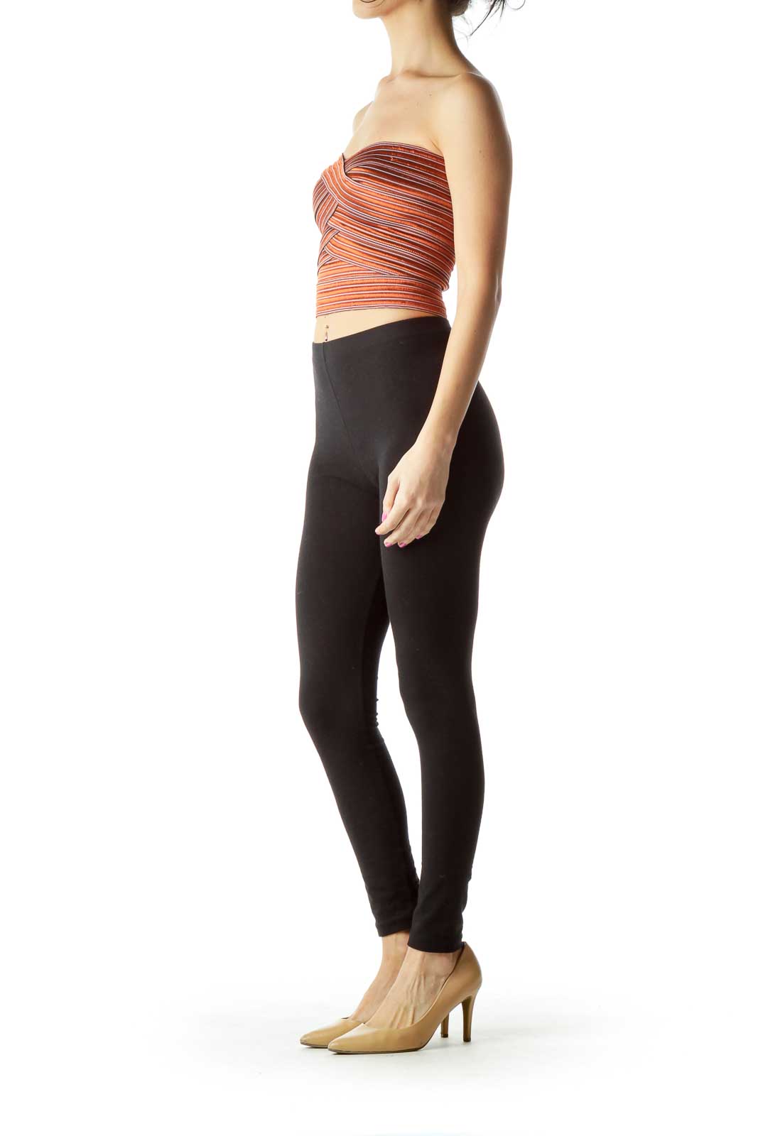 Orange Black Cropped Bandage Tube Top