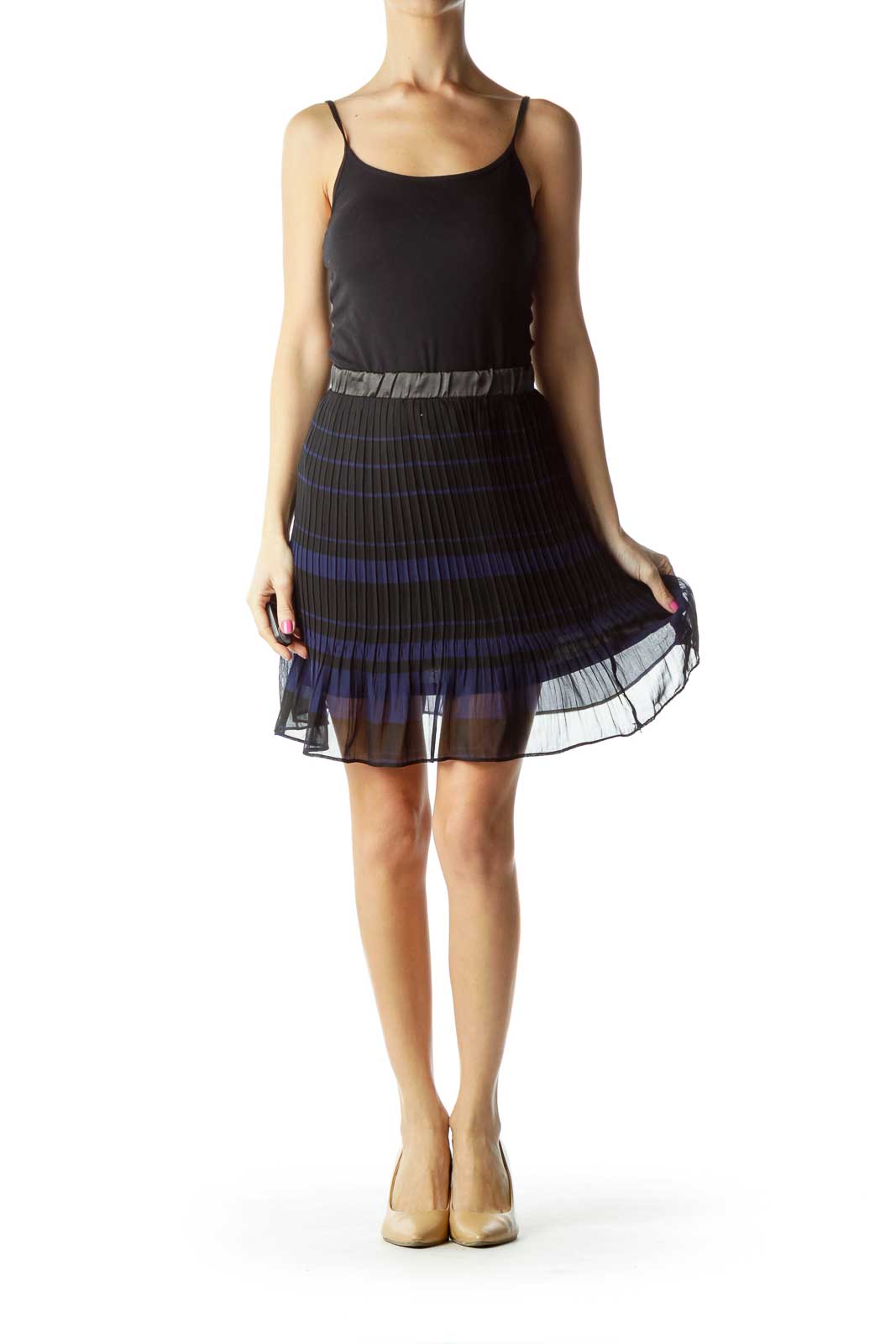 Black Blue Pleated Skirt