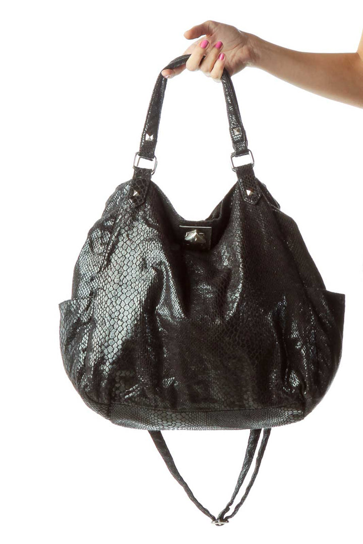 Black Snakeskin Metallic Shoulder Bag