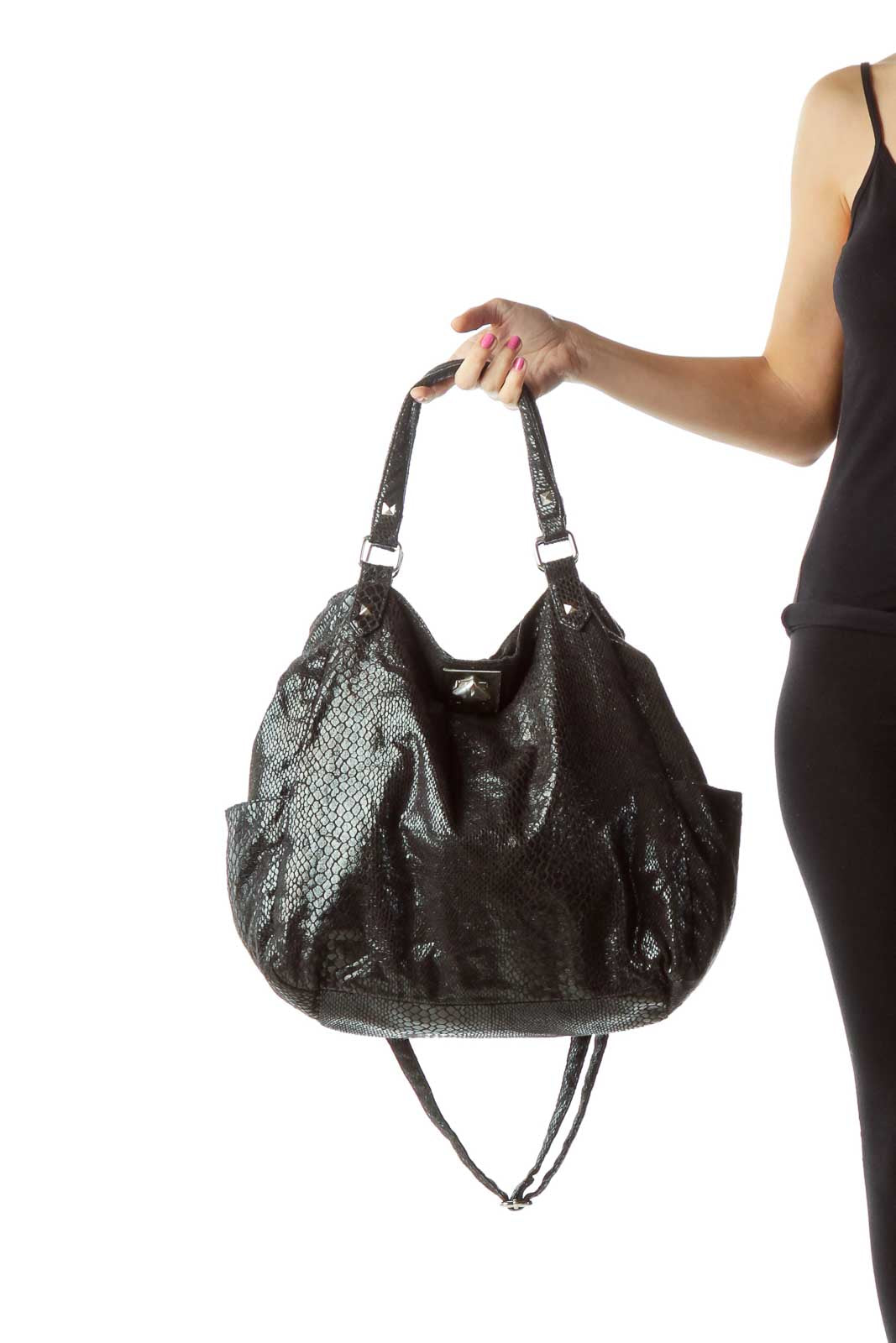 Black Snakeskin Metallic Shoulder Bag