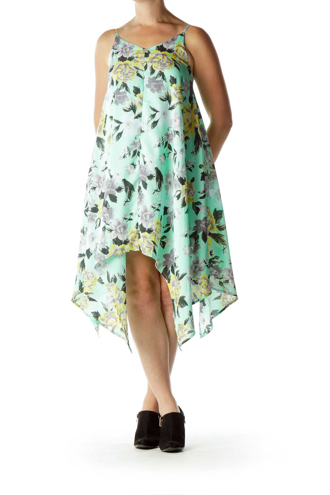 Green Flower Print Tent Dress