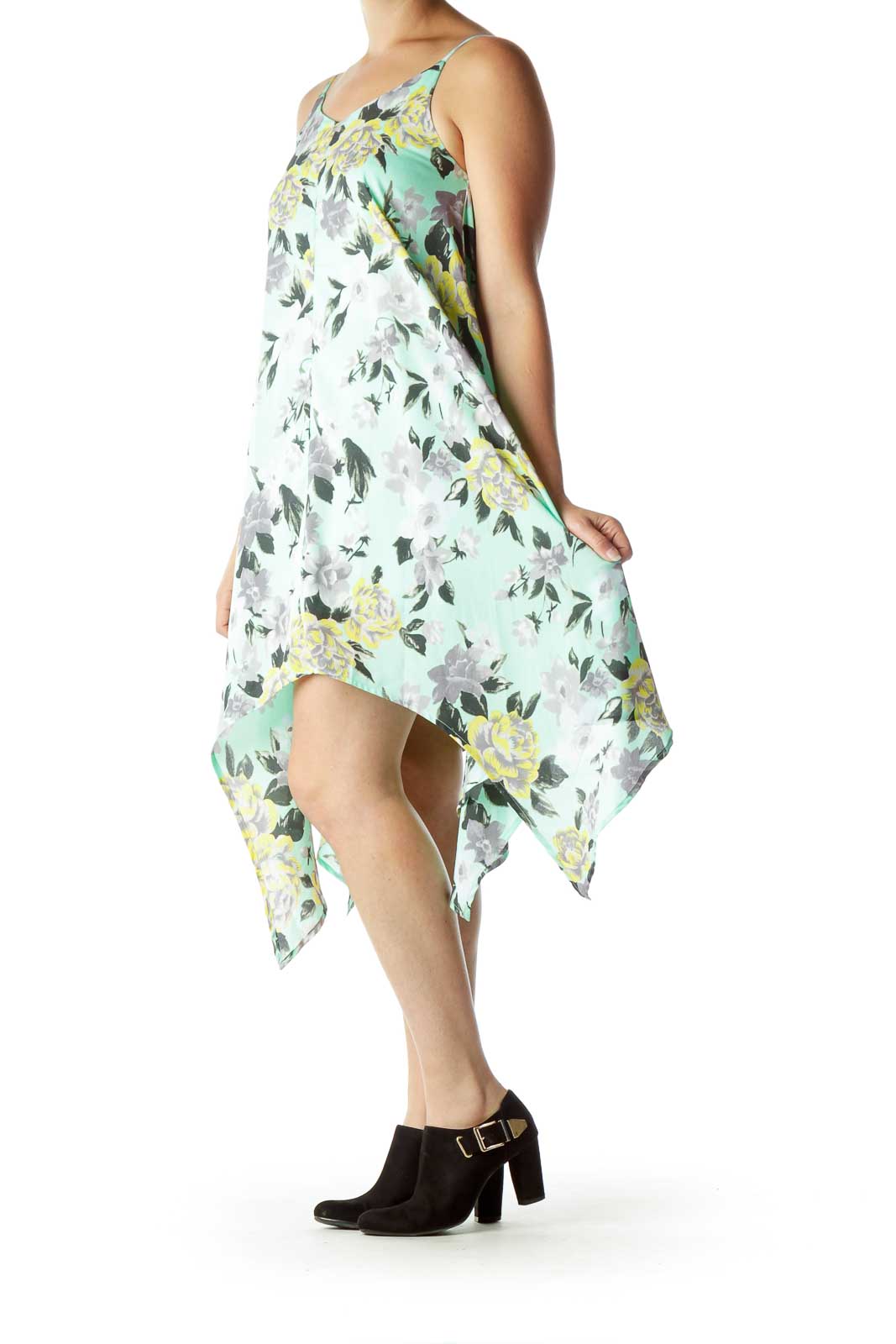 Green Flower Print Tent Dress