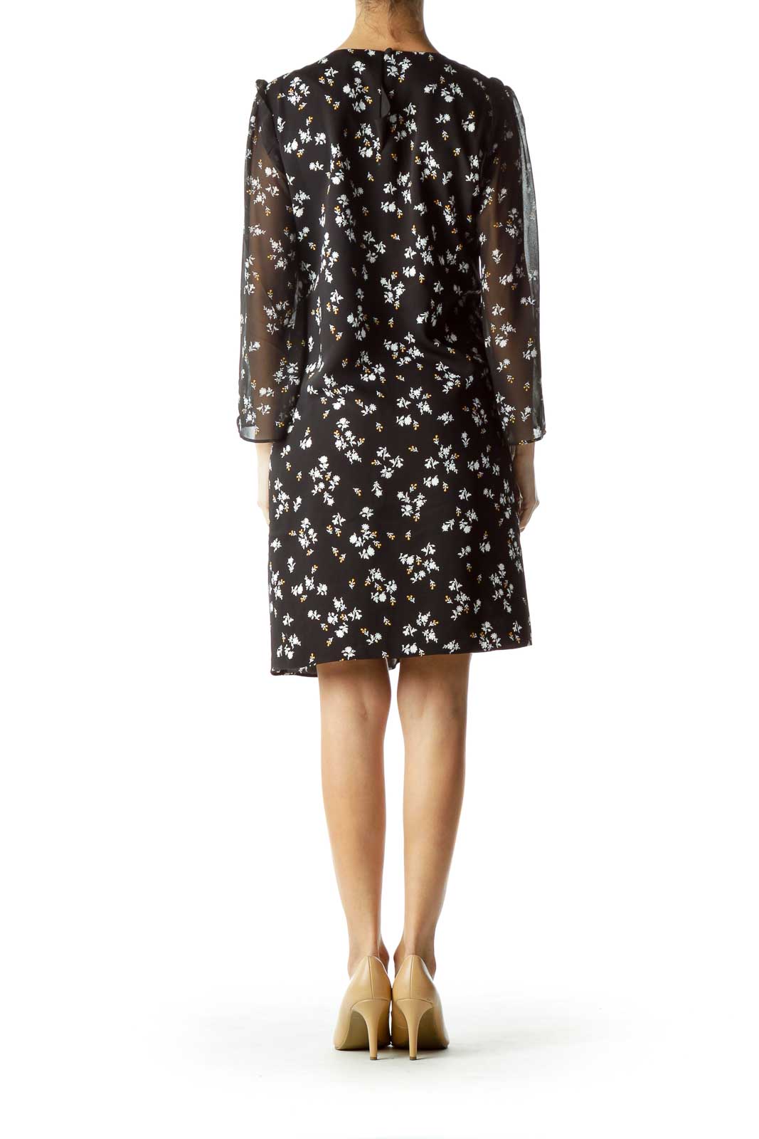 Black White Flower Print Day Dress