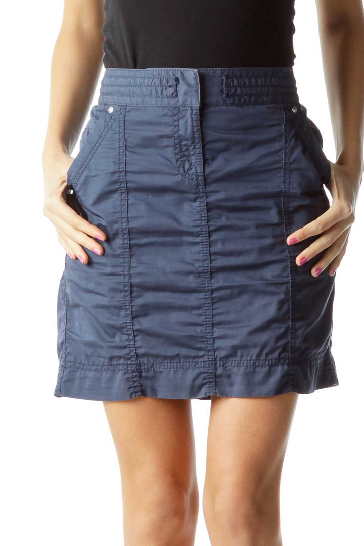 Blue Pocketed Mini Skirt