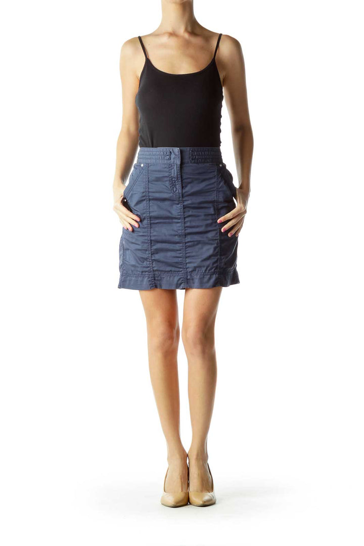 Blue Pocketed Mini Skirt