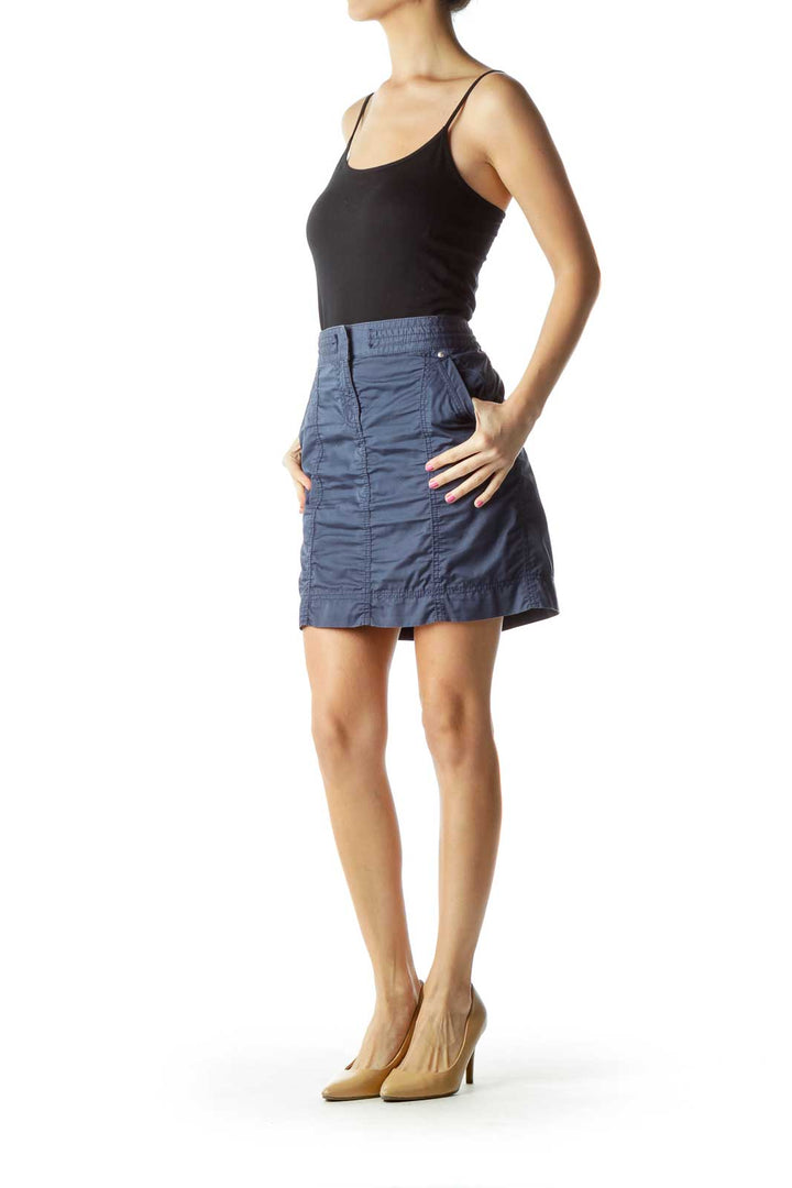 Blue Pocketed Mini Skirt