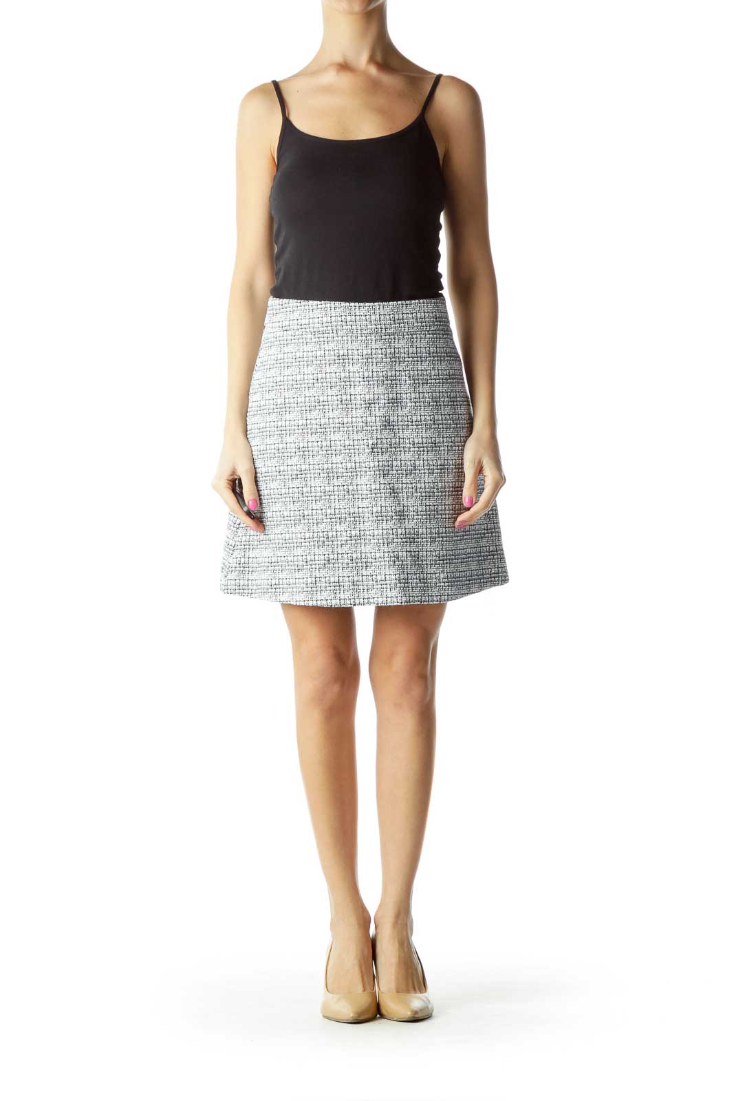 White Black A-Line Tweed Skirt