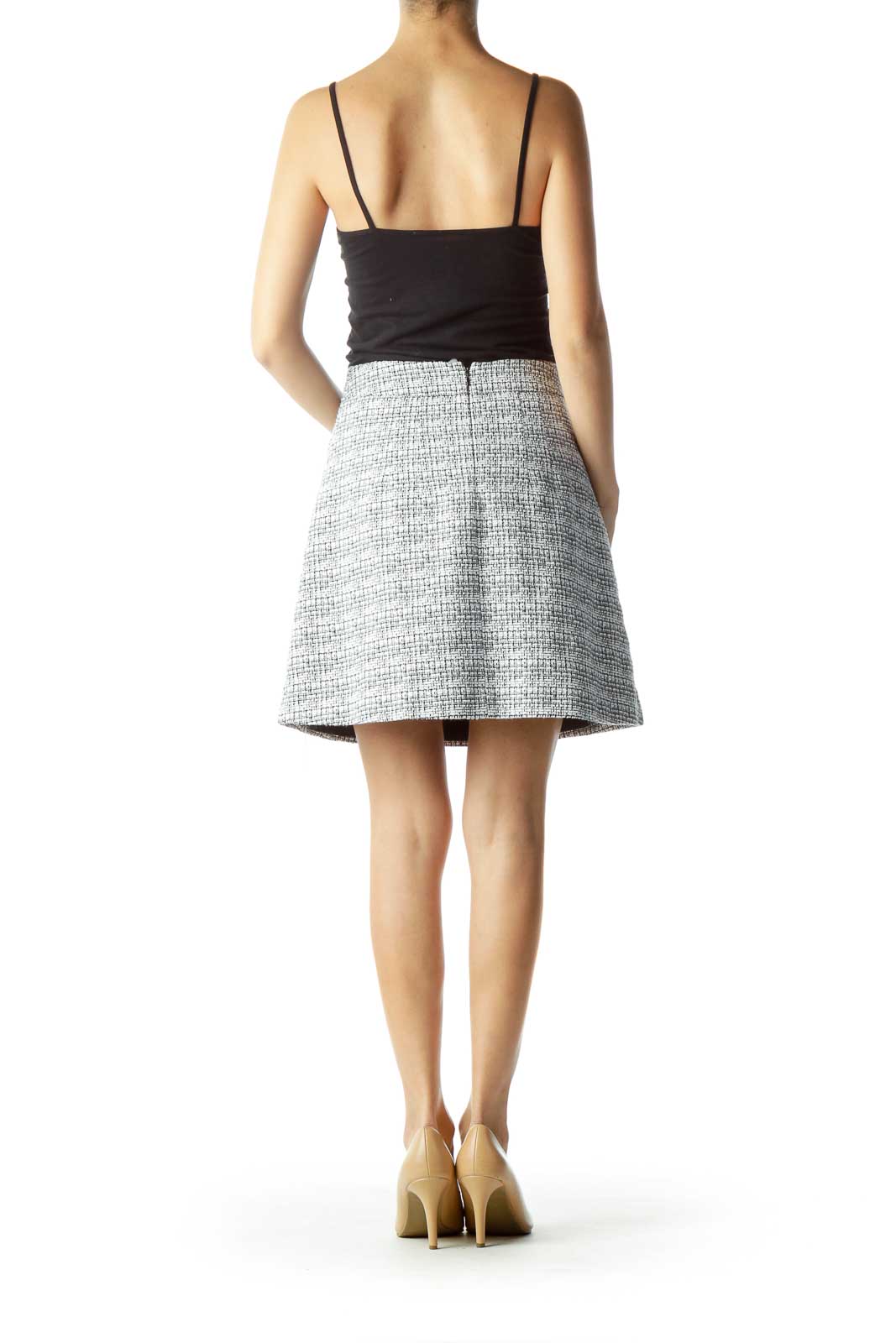 White Black A-Line Tweed Skirt