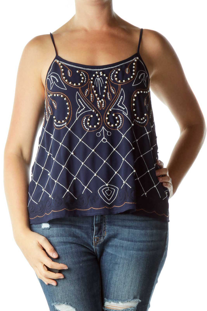 Navy Beaded Tank Top