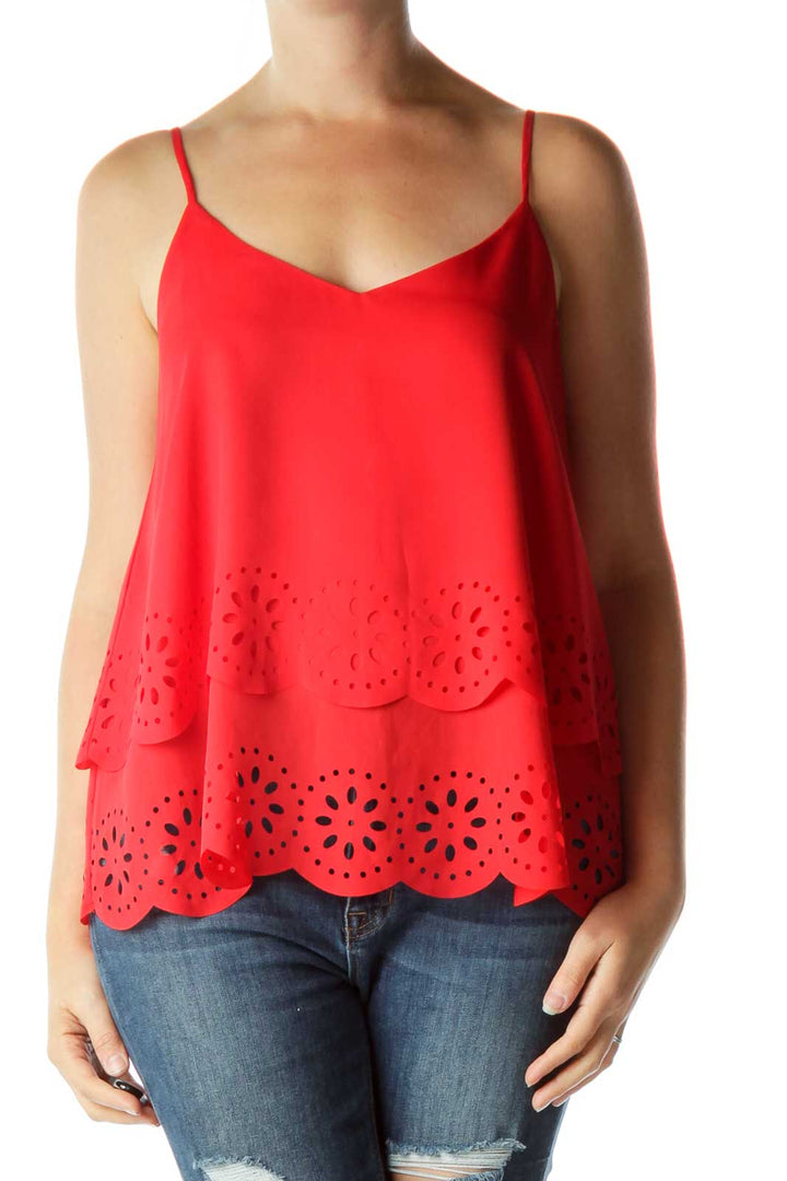 Red Eyelet Peplum Tank Top