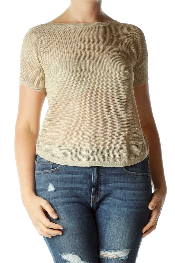 Biege Gold Cable Knit Sheer Blouse