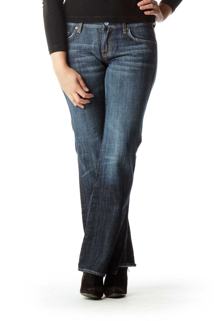 Navy Denim Wide-Leg Jeans