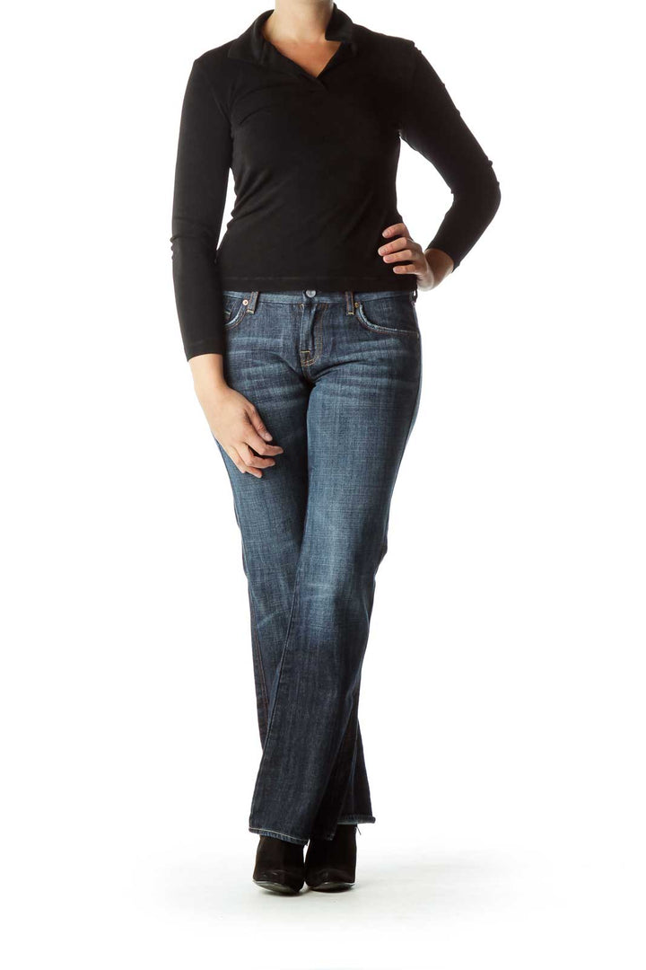 Navy Denim Wide-Leg Jeans