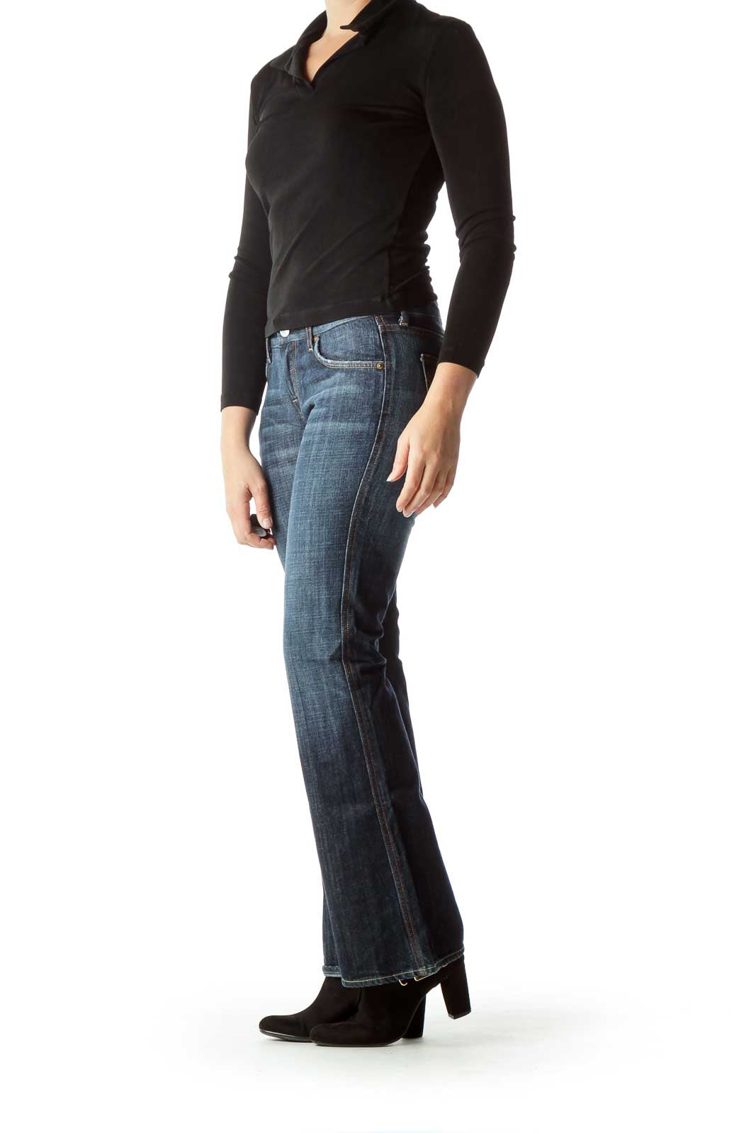 Navy Denim Wide-Leg Jeans