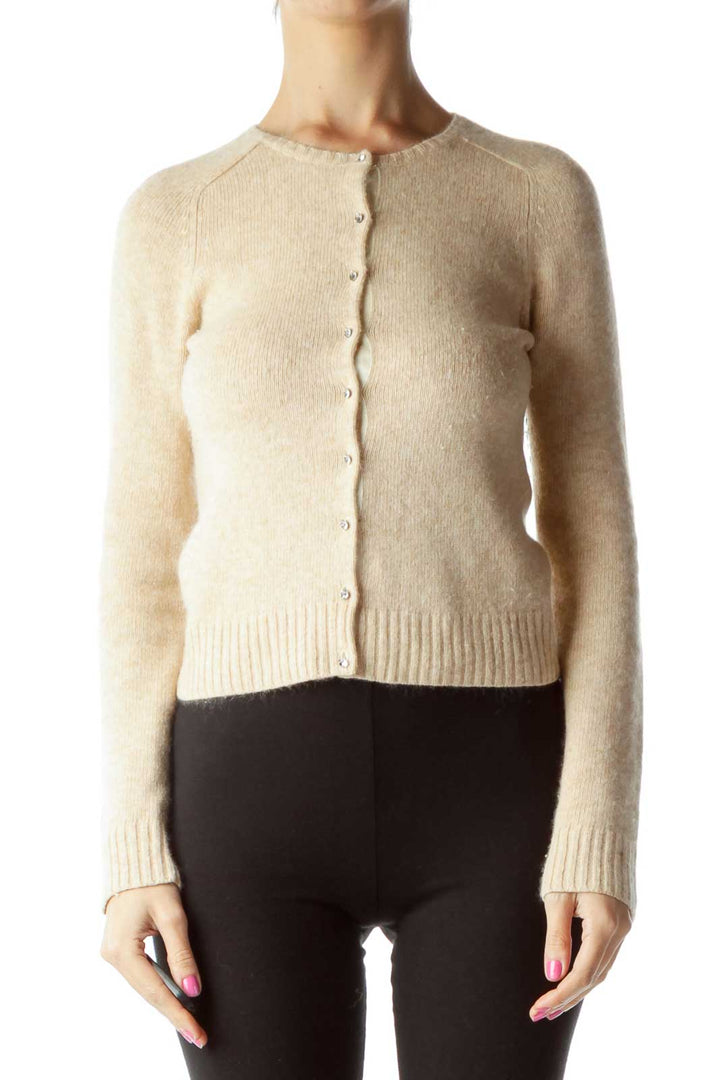 Beige Knit Cashmere Angora Cardigan