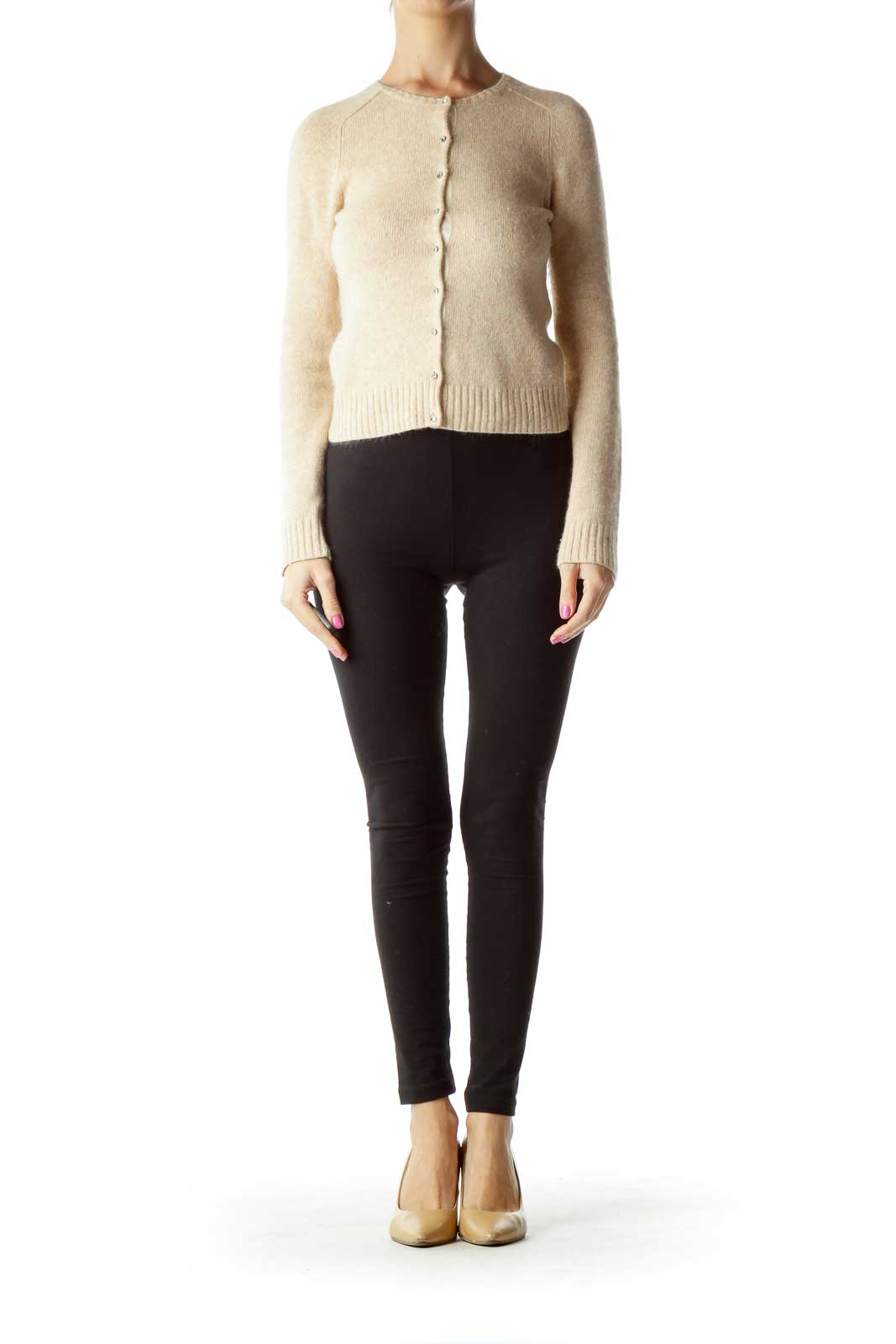 Beige Knit Cashmere Angora Cardigan