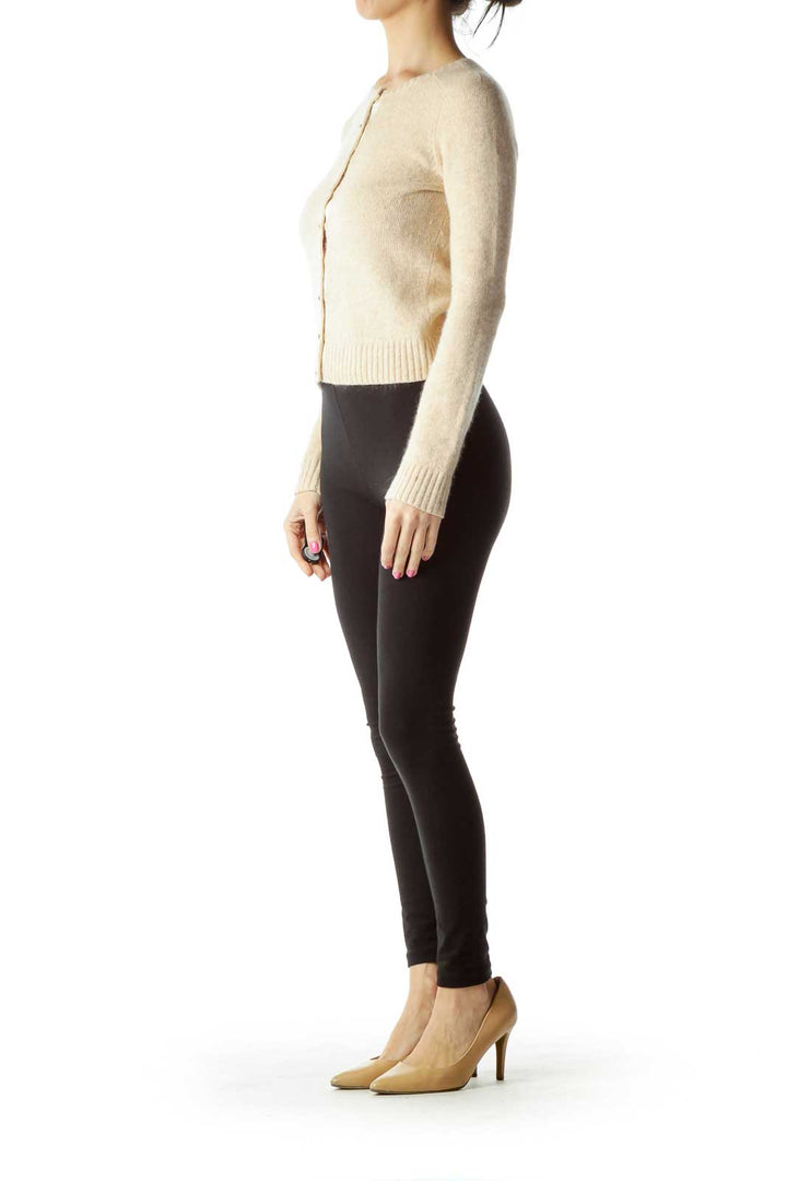 Beige Knit Cashmere Angora Cardigan