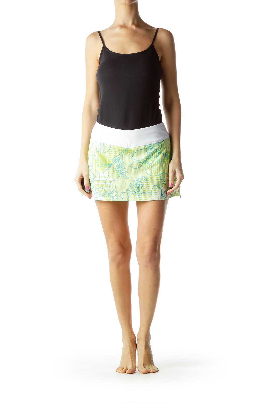 Green White Printed Skort