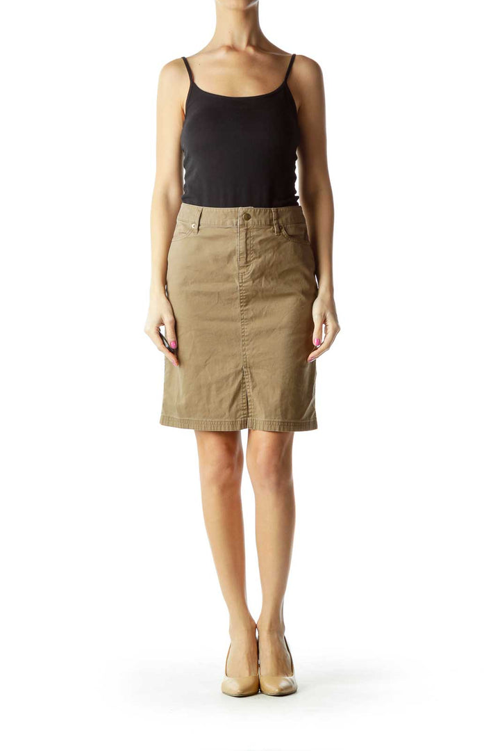 Brown Khaki Pocketed Skirt