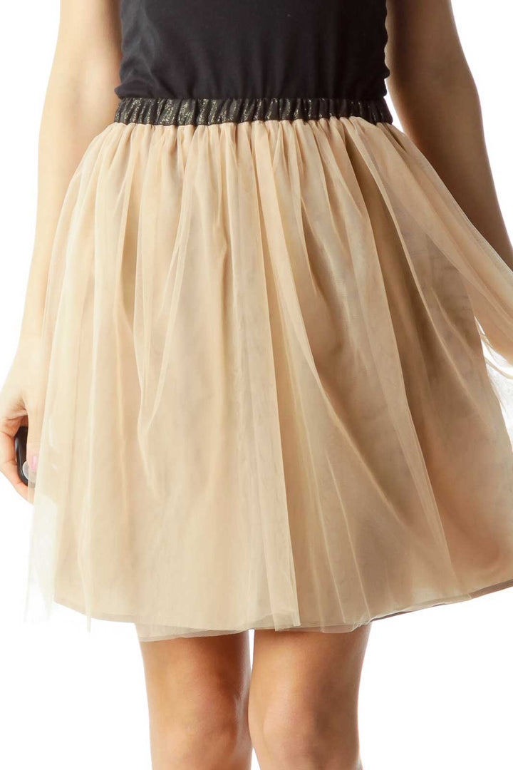 Beige Black Tool Pleated Skirt