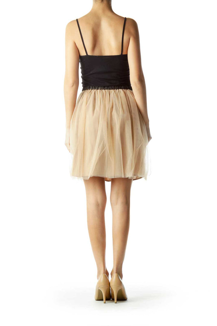 Beige Black Tool Pleated Skirt