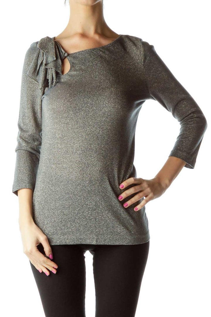 Gray Metallic 3/4 Sleeve Blouse