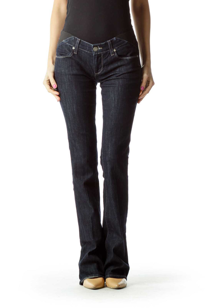 Navy Wide-Leg Jeans with Band Detail