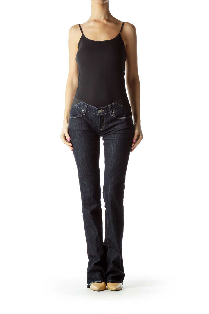 Navy Wide-Leg Jeans with Band Detail