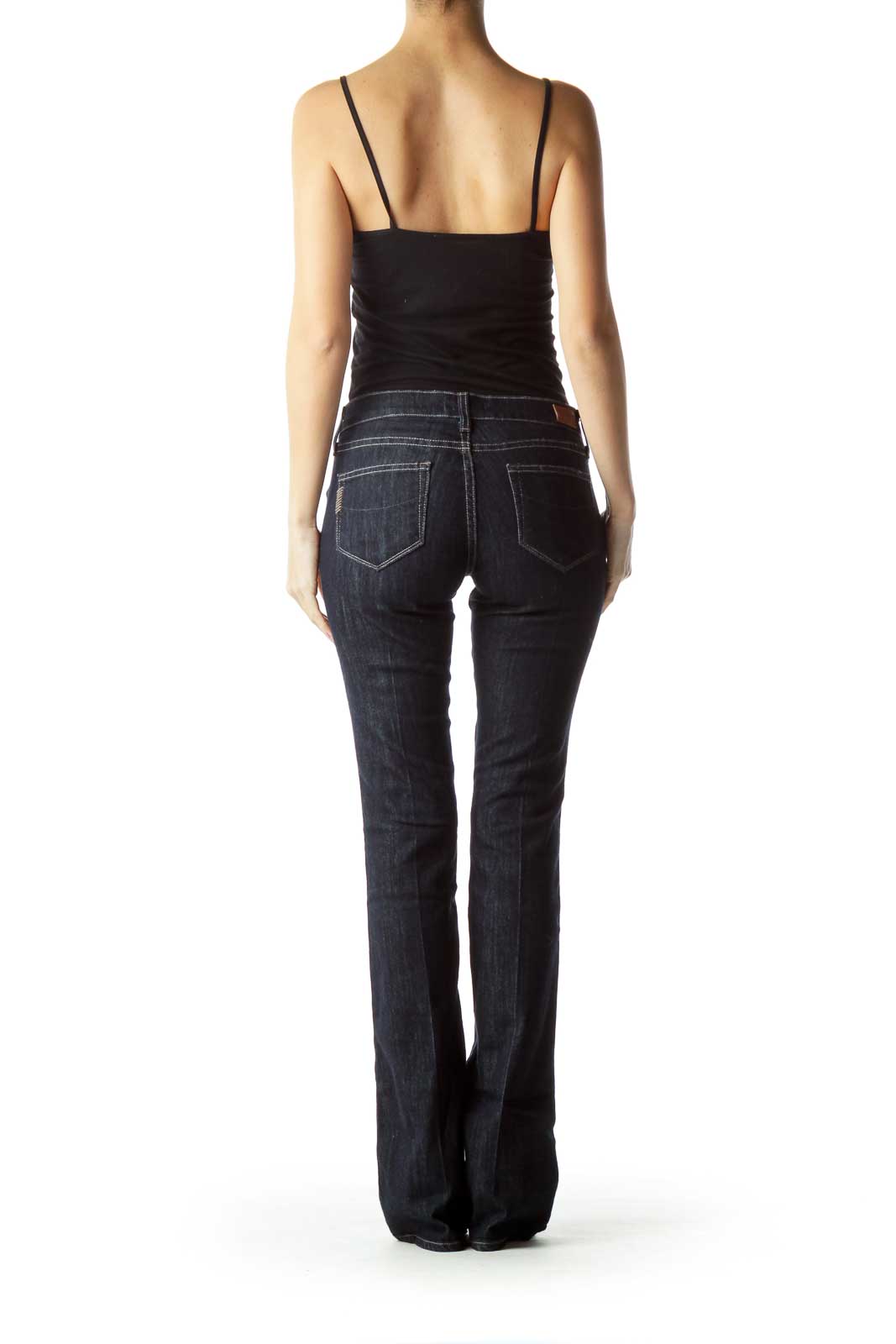 Navy Wide-Leg Jeans with Band Detail