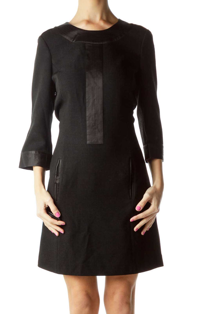 Black 3/4 Sleeve Shift Work Dress