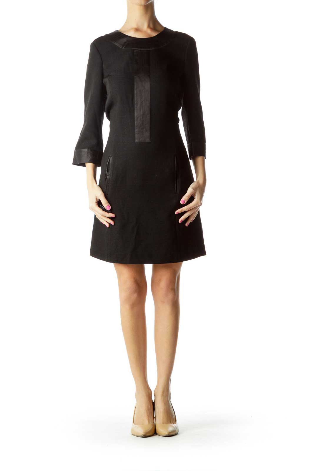 Black 3/4 Sleeve Shift Work Dress