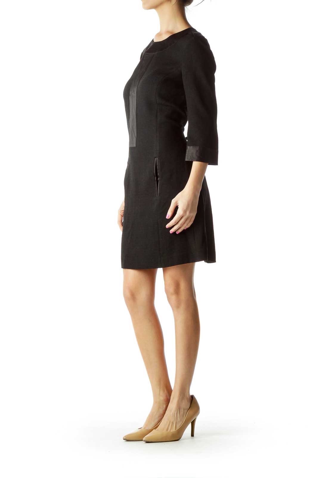 Black 3/4 Sleeve Shift Work Dress