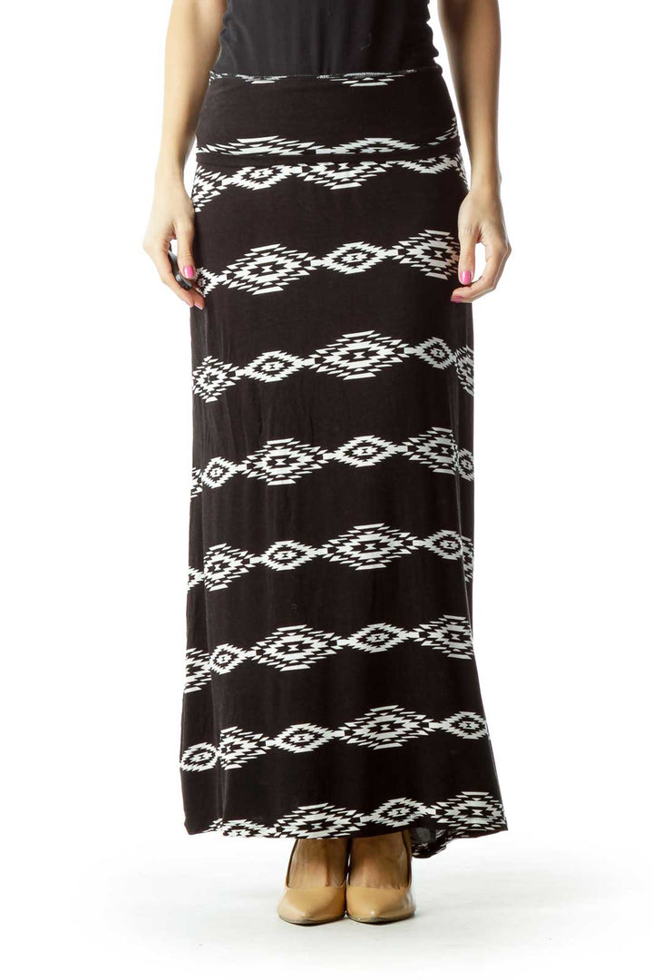 Black White Tribal Maxi Skirt