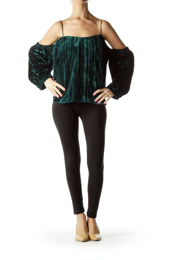 Green Velvet Off-the Shoulder Blouse