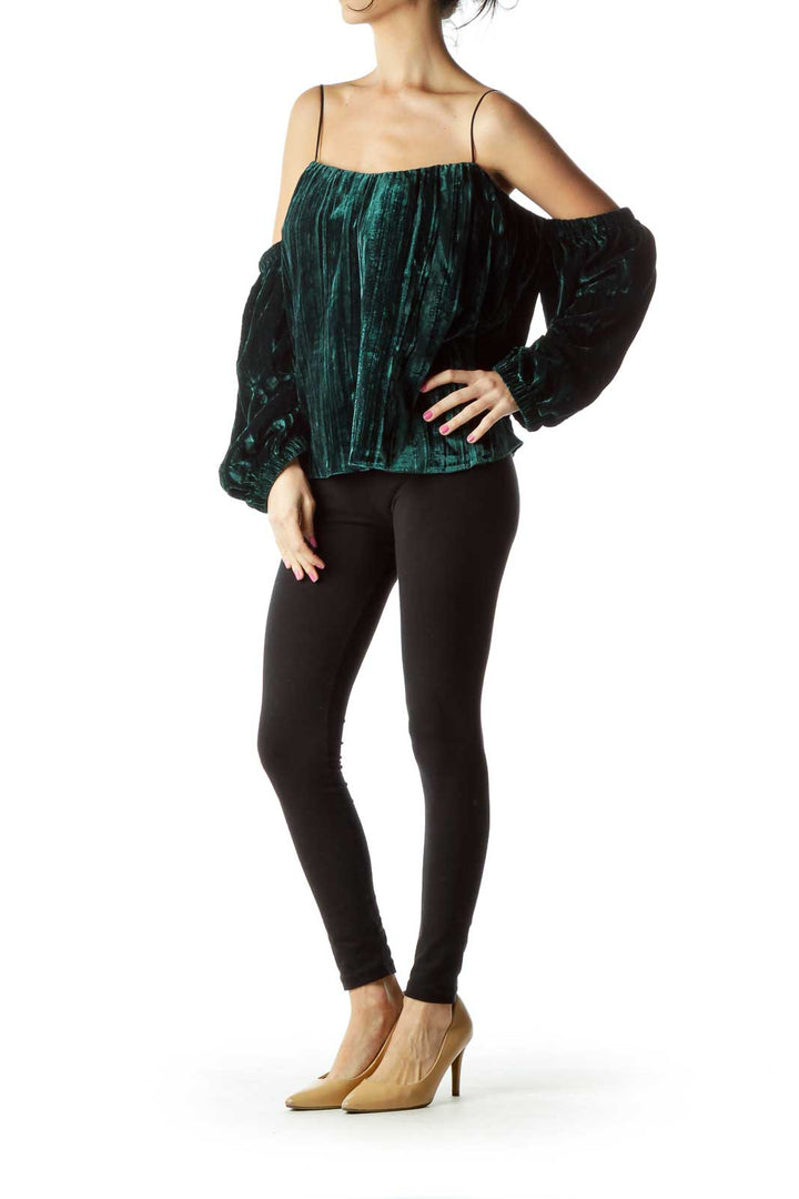 Green Velvet Off-the Shoulder Blouse