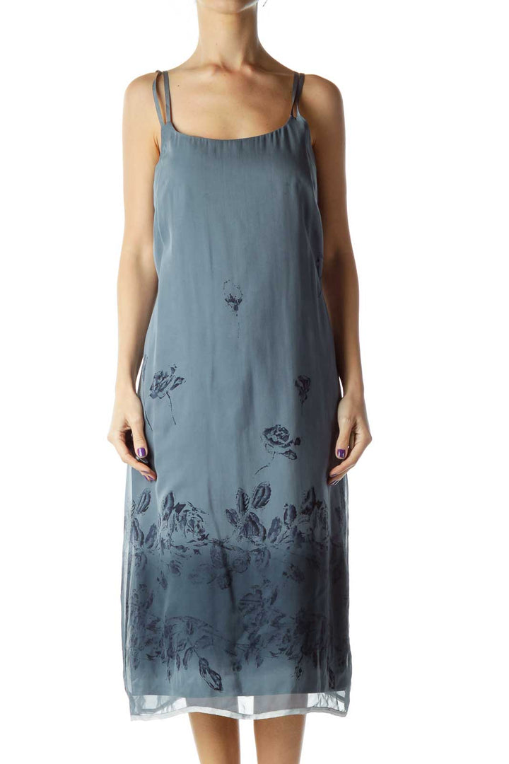 Gray Tonal Silk Print Dress