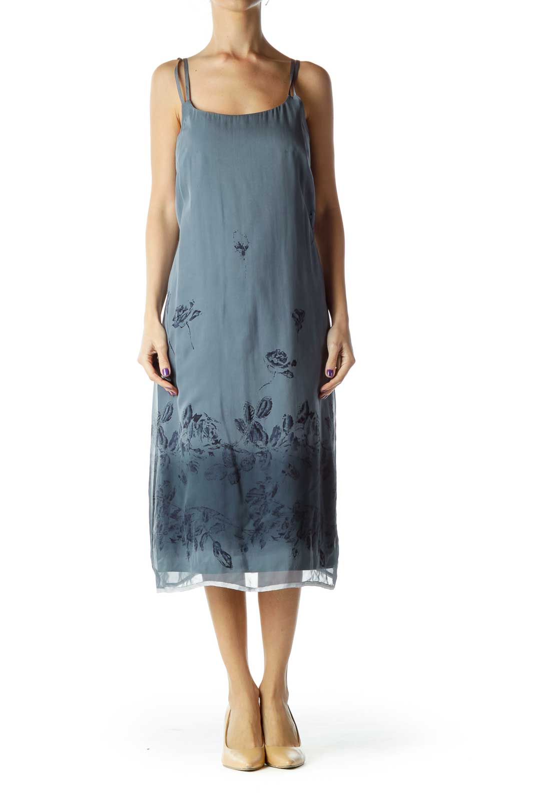 Gray Tonal Silk Print Dress