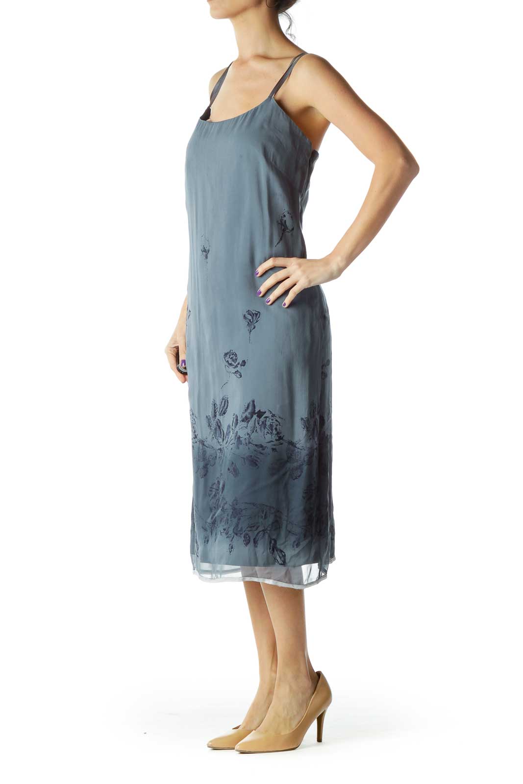 Gray Tonal Silk Print Dress