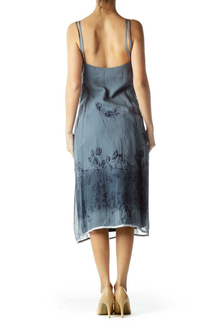 Gray Tonal Silk Print Dress