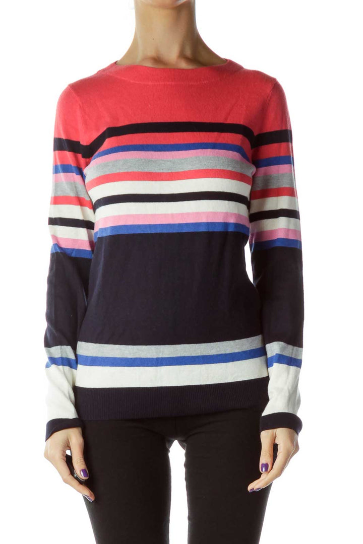 Pink Blue Striped Knit Cashmere Sweater