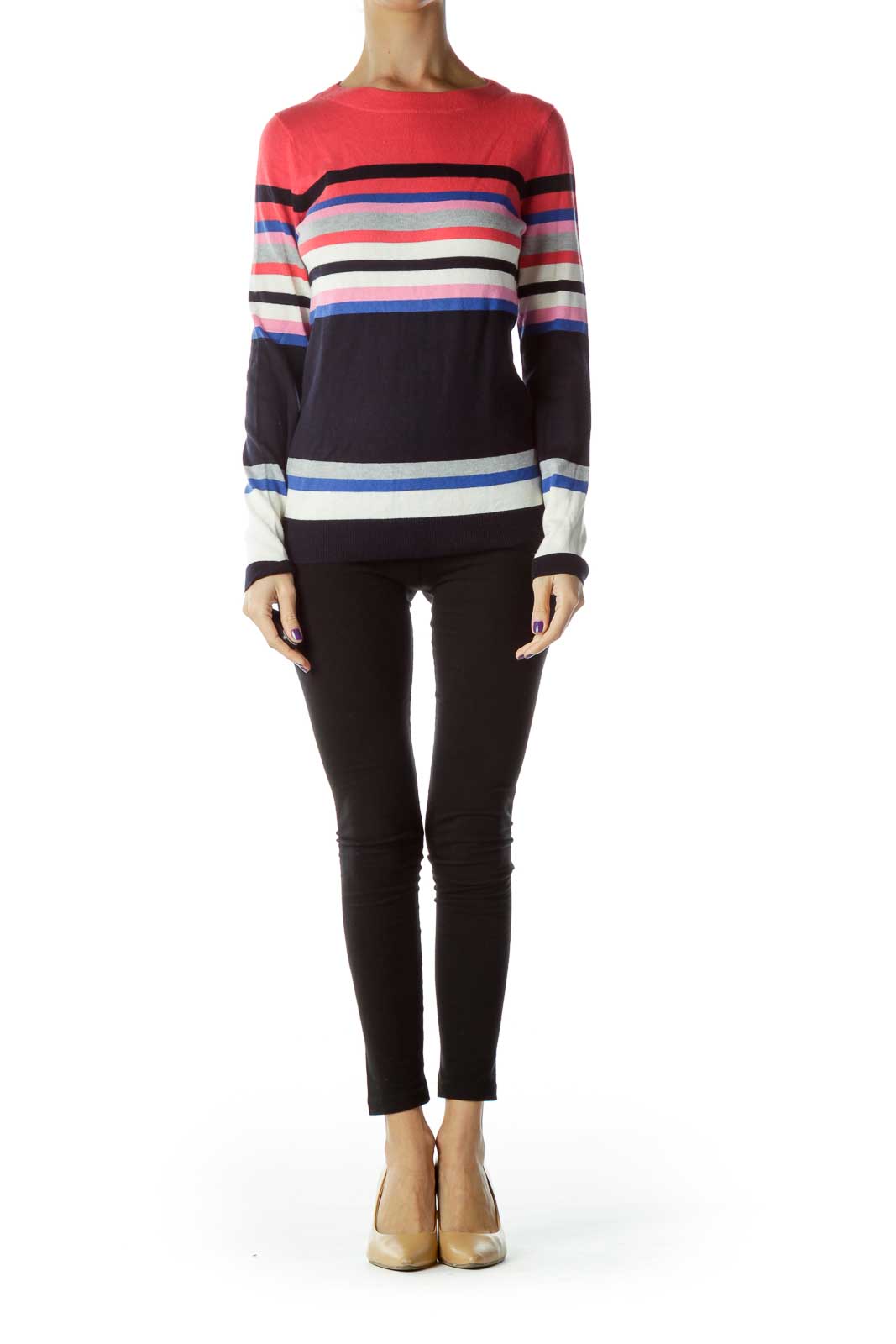 Pink Blue Striped Knit Cashmere Sweater