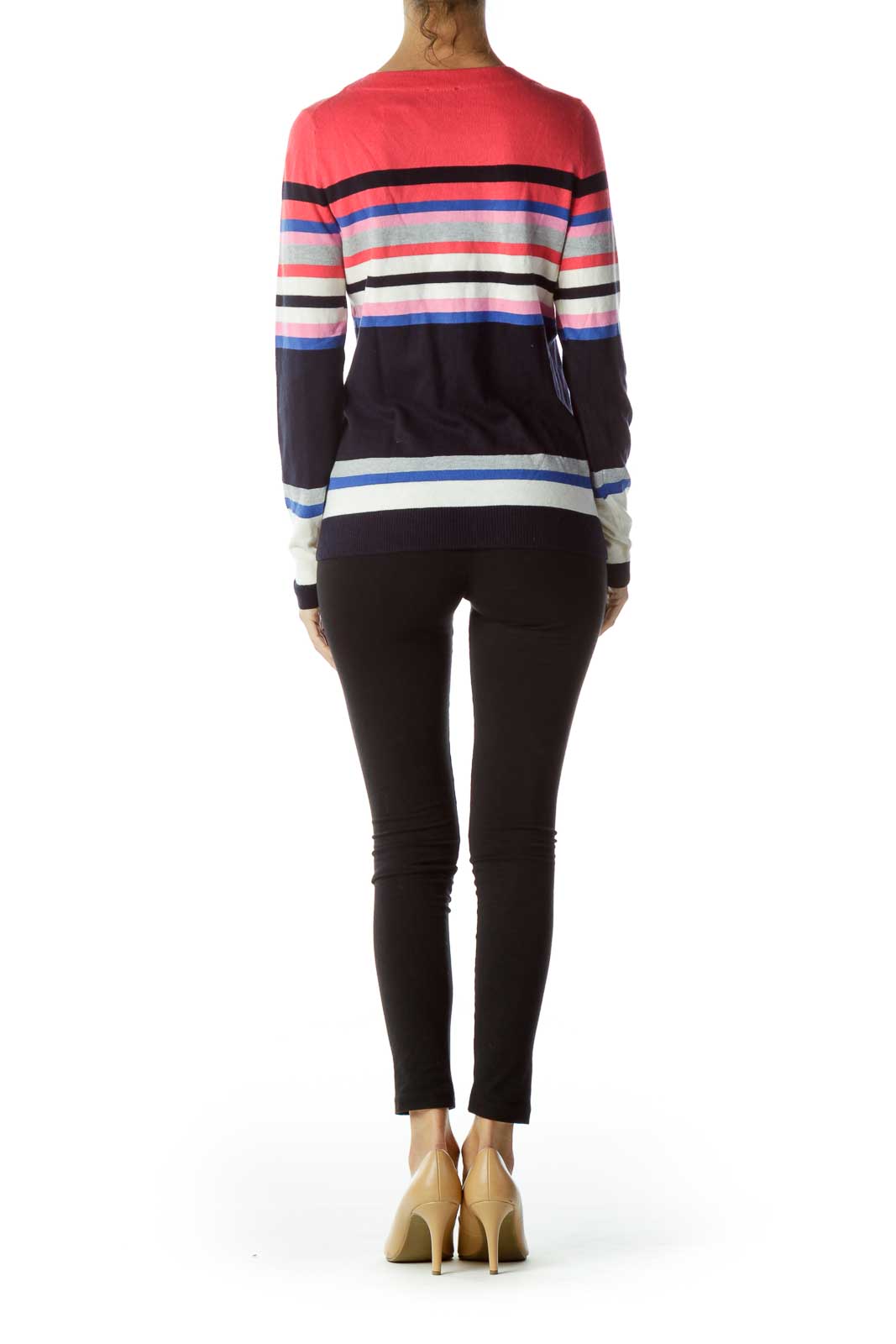 Pink Blue Striped Knit Cashmere Sweater