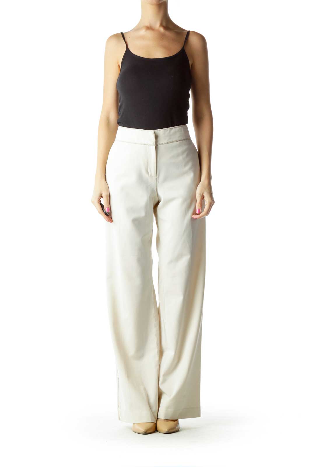 Cream Straight Leg Slacks