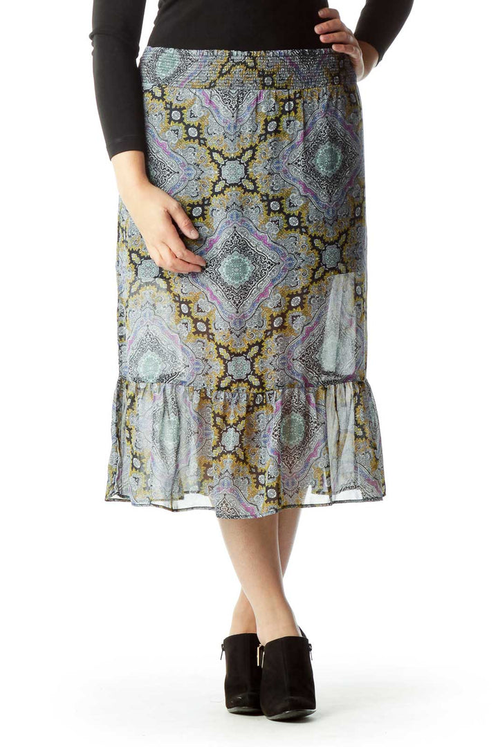 Multicolor Print Scrunch Waist Sheer Skirt